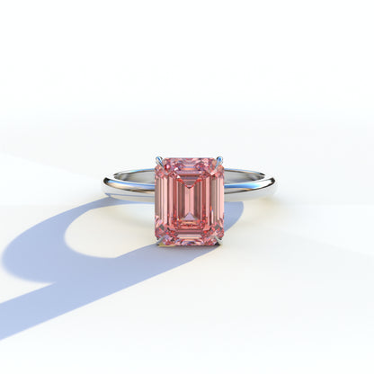 3 Ct Pink Emerald Cut Lab Diamond In Solitaire Setting Ring - Vanessa