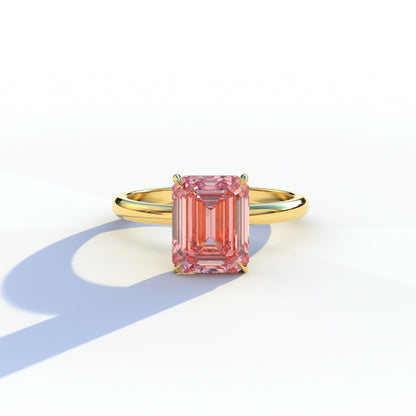 3 Ct Pink Emerald Cut Lab Diamond In Solitaire Setting Ring - Vanessa