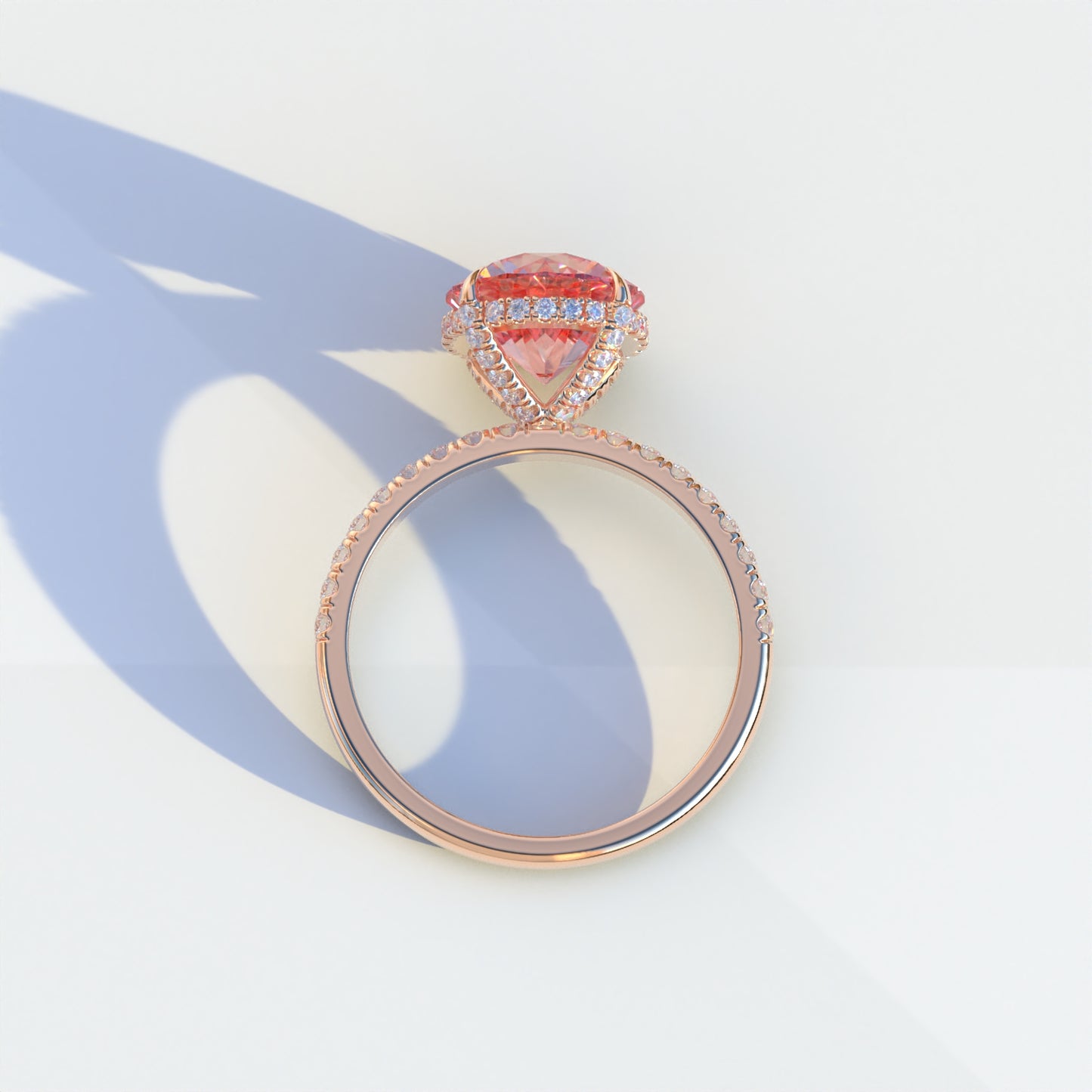 2 Carat Pink Round Cut Lab Diamond Ring - Hidden Halo & Pave Ring - Schön