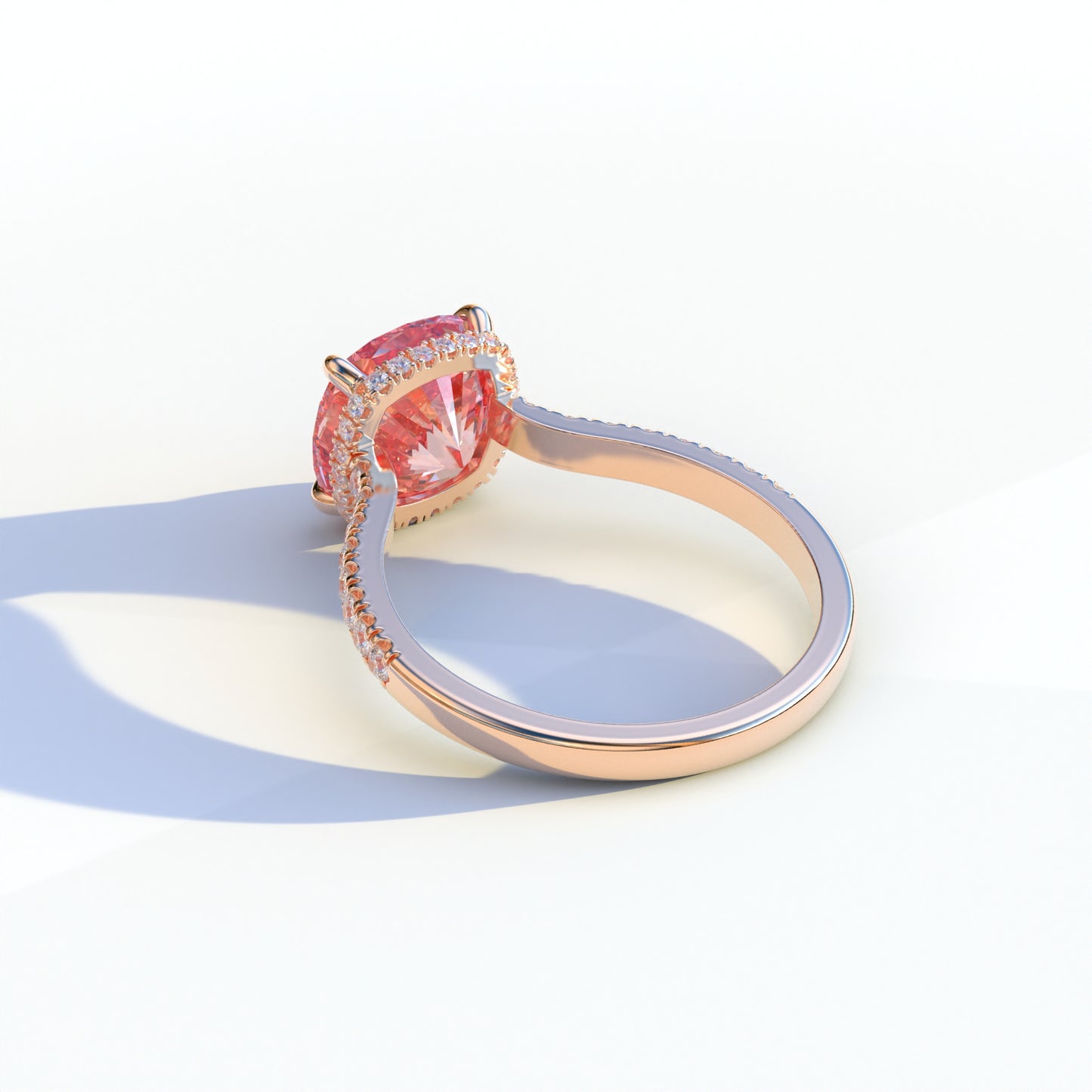 2 Carat Pink Cushion Cut Hidden Halo & Pave Lab Diamond Ring - Éblouissant