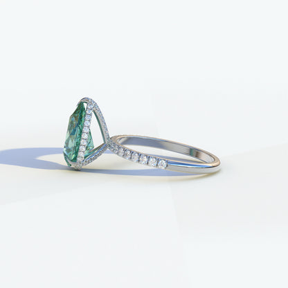 2 Carat Green Pear Cut Hidden Halo & Pave Lab Diamond Ring - Eliza