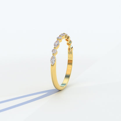 Floating Citrine - Round & Marquise Diamond Half Eternity Band | Stacking Band