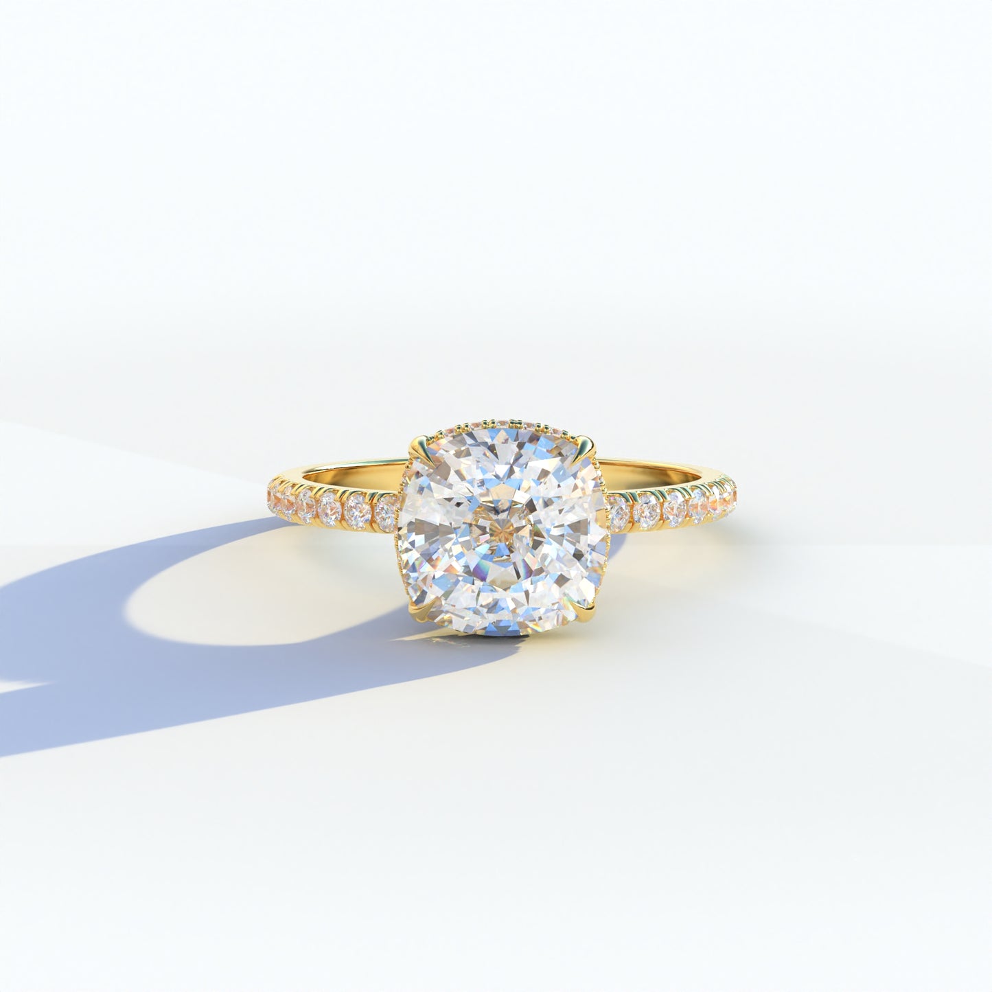 E VVS 3 Carat Cushion Cut Hidden Halo & Pave Lab Diamond Ring - Jubilee