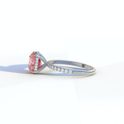 3 Carat Pink Cushion Cut Hidden Halo & Pave Lab Diamond Ring - Jubilee