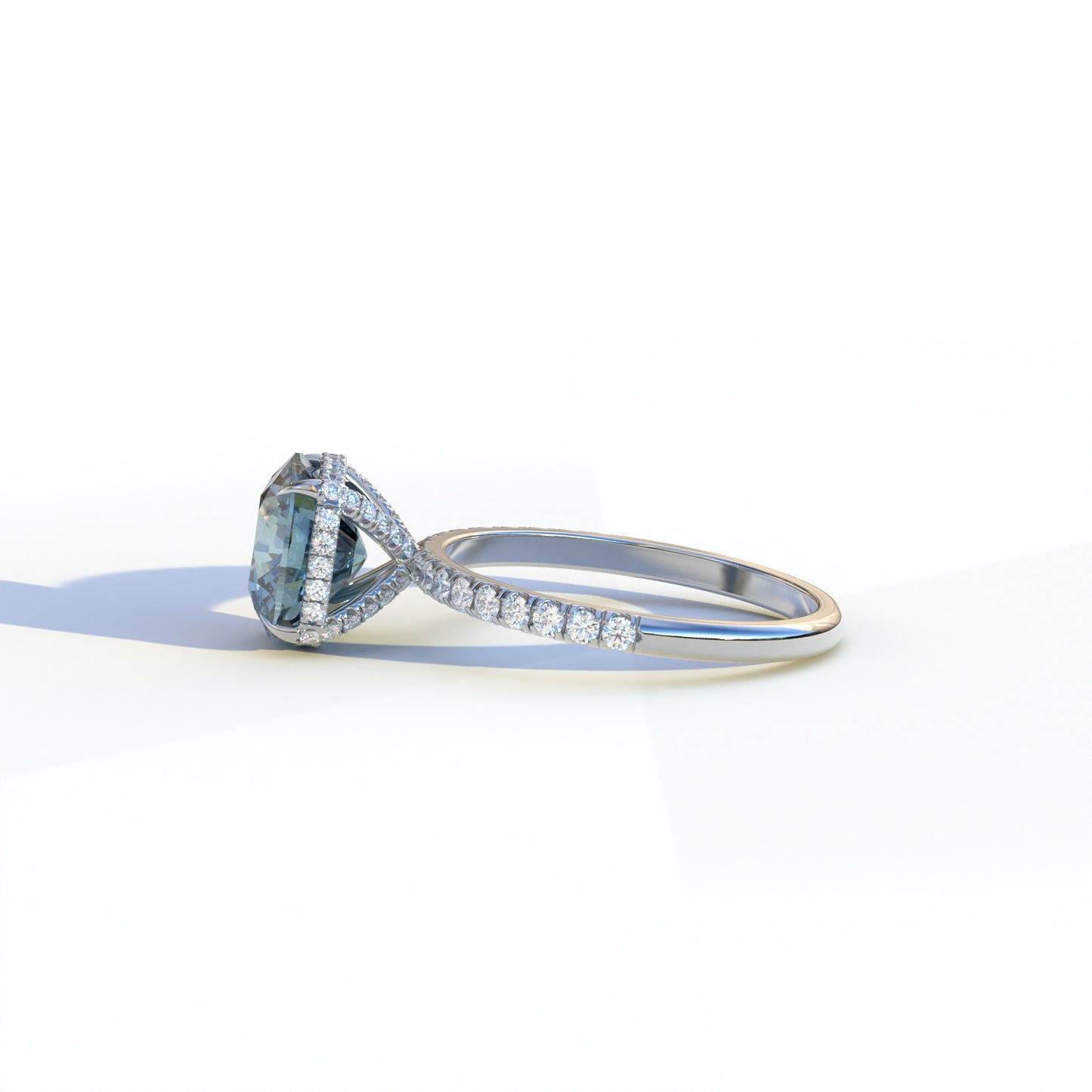 3 Carat Blue Cushion Cut Hidden Halo & Pave Lab Diamond Ring - Jubilee