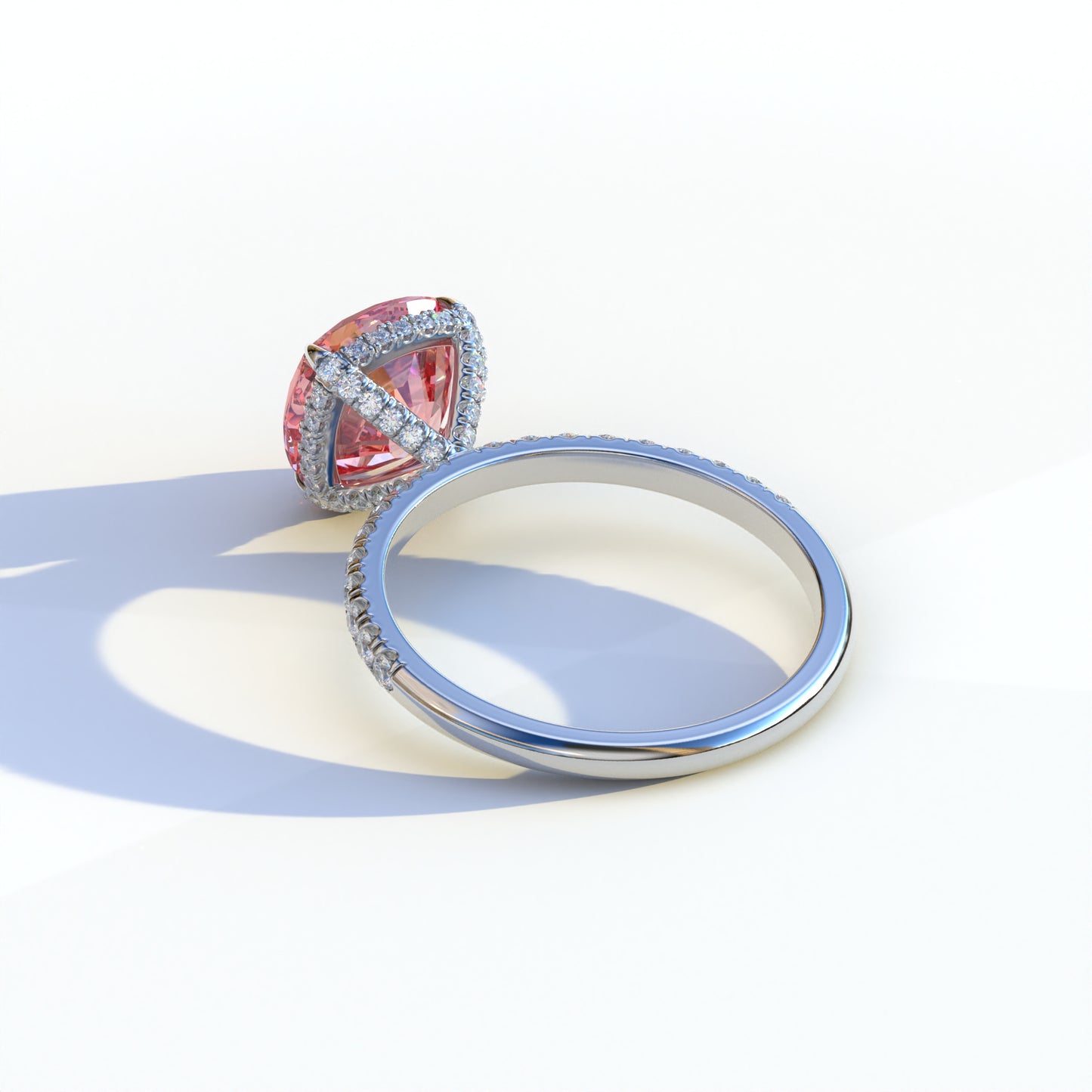 3 Carat Pink Cushion Cut Hidden Halo & Pave Lab Diamond Ring - Jubilee