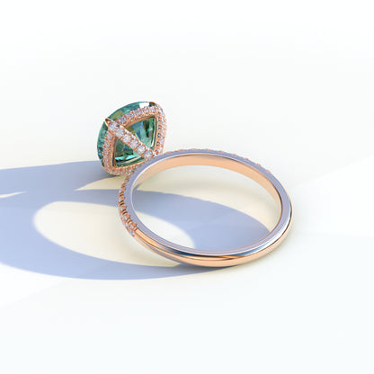 3 Carat Green Cushion Cut Hidden Halo & Pave Lab Diamond Ring - Jubilee