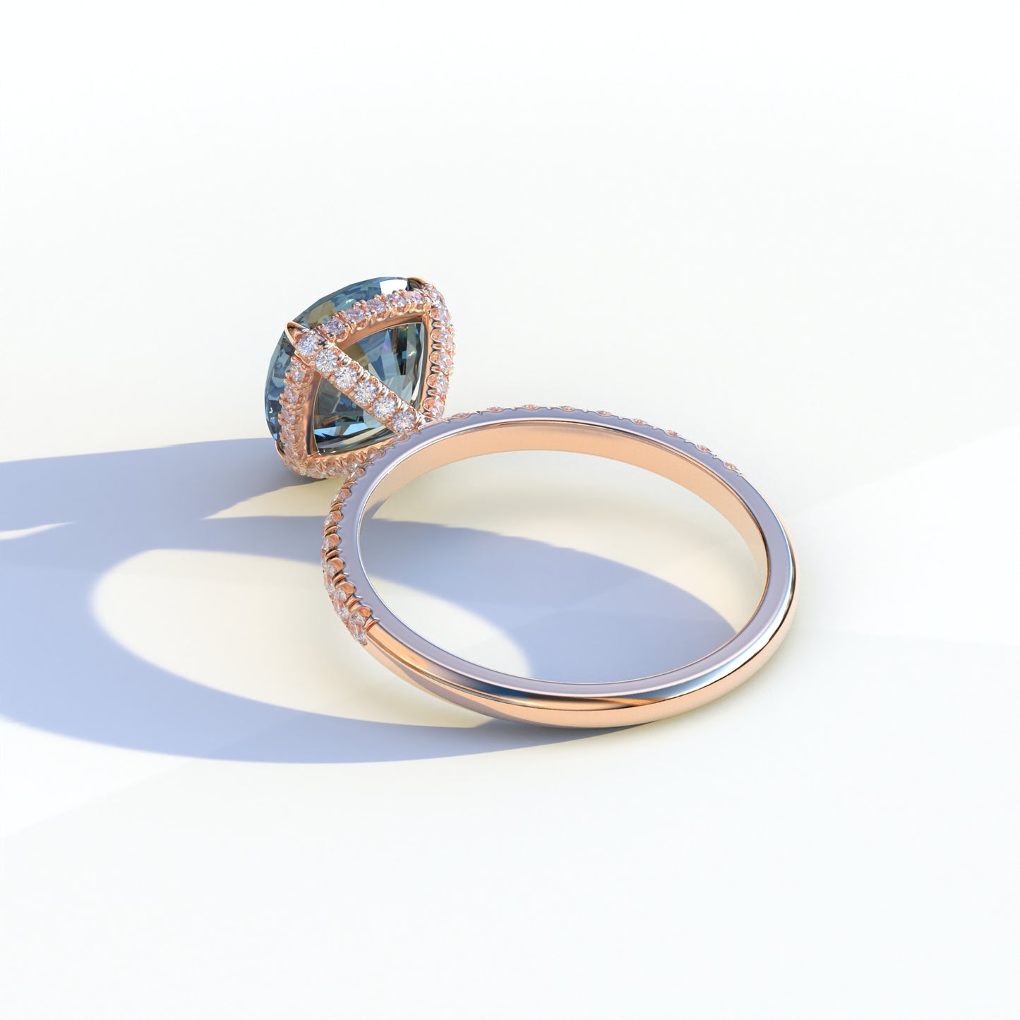 3 Carat Blue Cushion Cut Hidden Halo & Pave Lab Diamond Ring - Jubilee