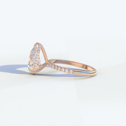 E VVS 2 Carat Pear Cut Hidden Halo & Pave Lab Diamond Ring - Eliza