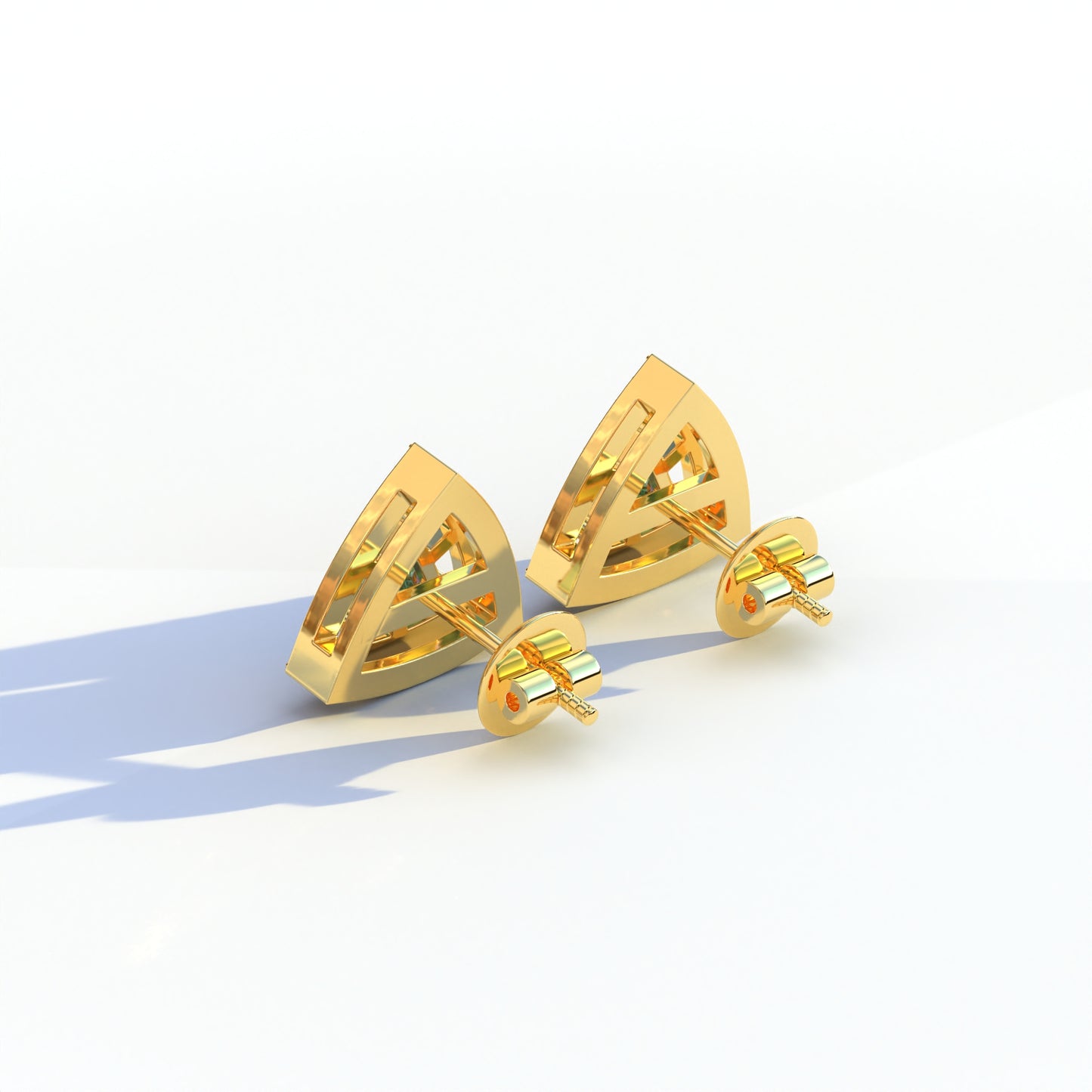 Green Color Triangle Cut Lab Diamond Halo Stud Earrings - Trinity