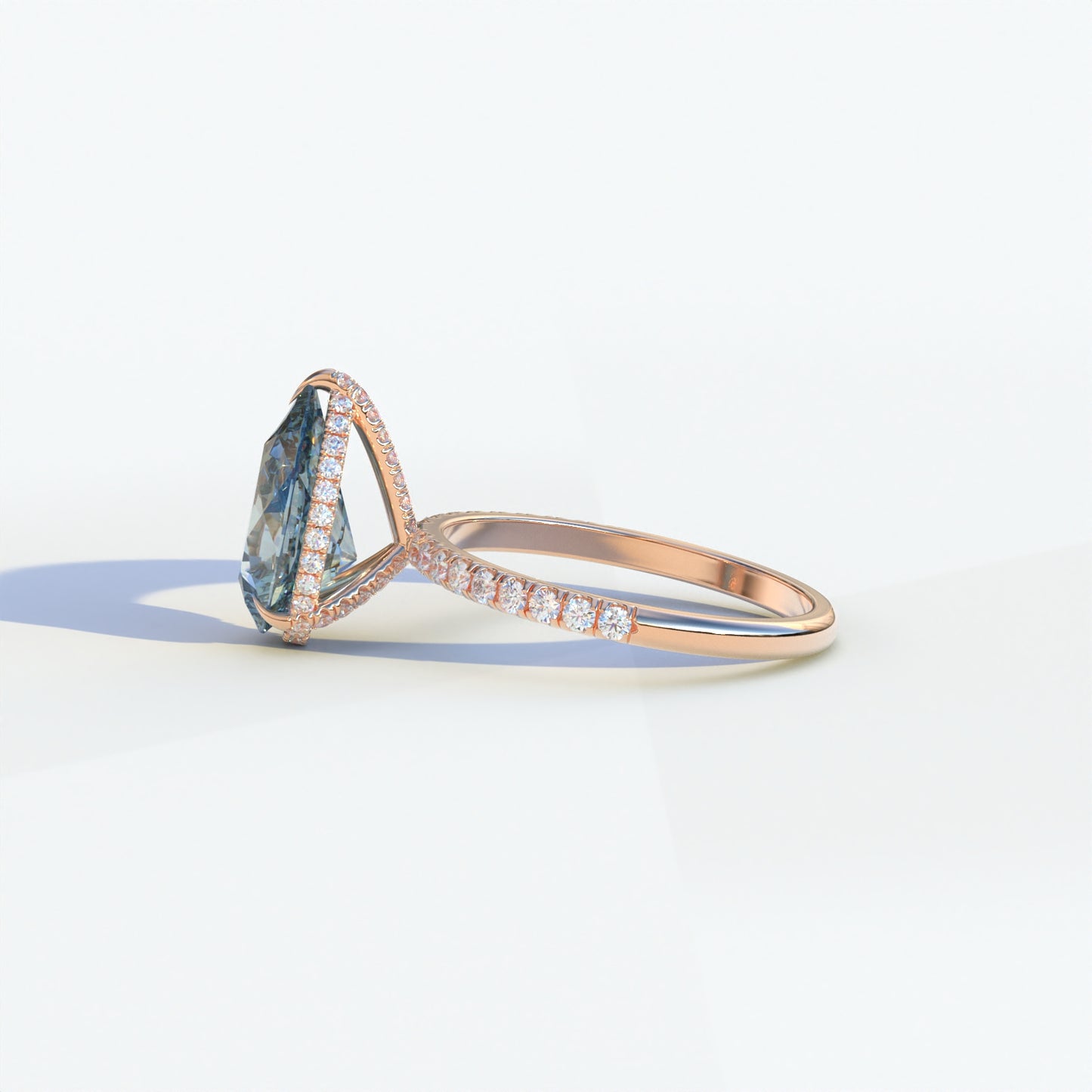 2 Carat Blue Pear Cut Hidden Halo & Pave Lab Diamond Ring - Eliza