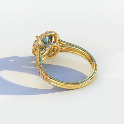 1.5 Carat Blue Round Cut Halo Pave Lab Diamond Ring - Élégance