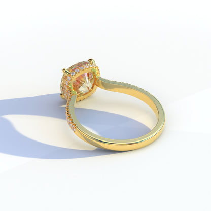 2 Carat Yellow Cushion Cut Hidden Halo & Pave Setting Lab Diamond Ring - Éblouissant