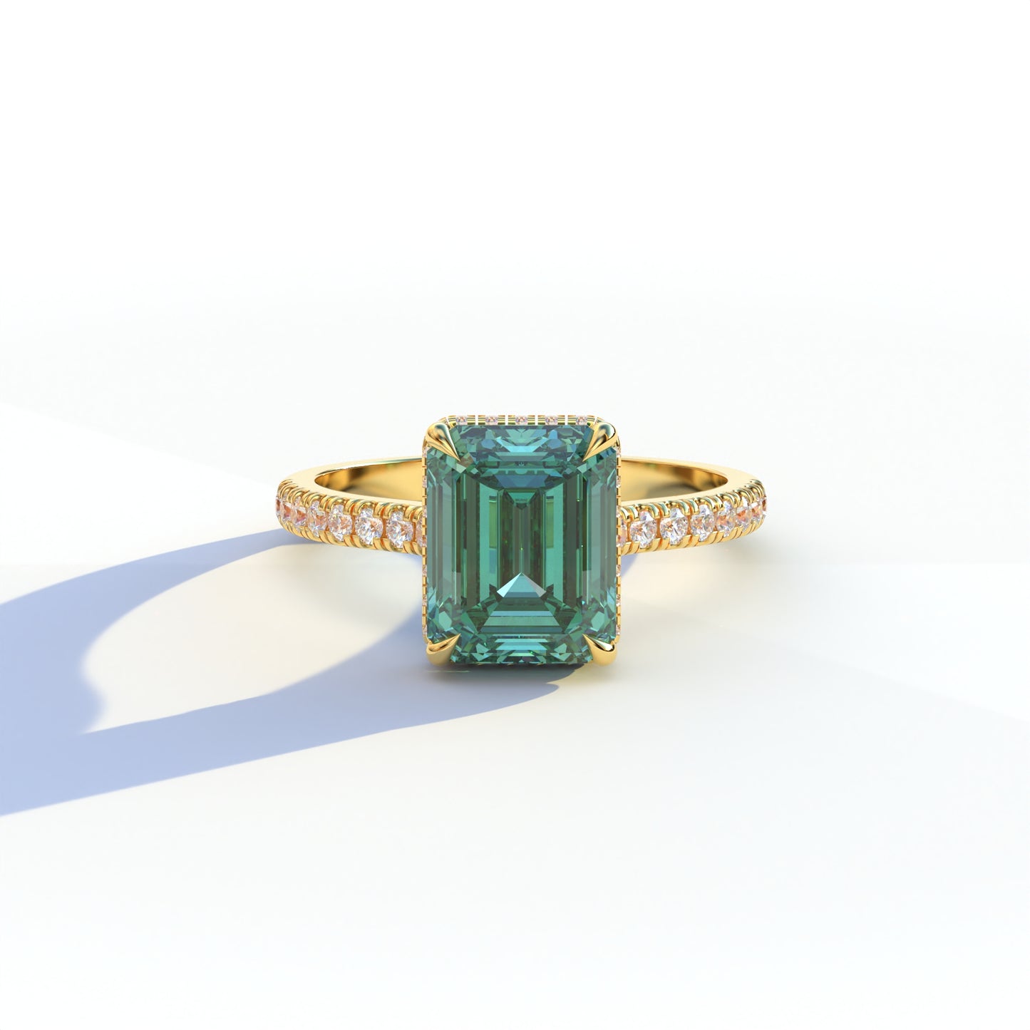 2.5 Ct Green Emerald Cut Lab Diamond In Hidden Halo & Pave Setting Ring - Siena