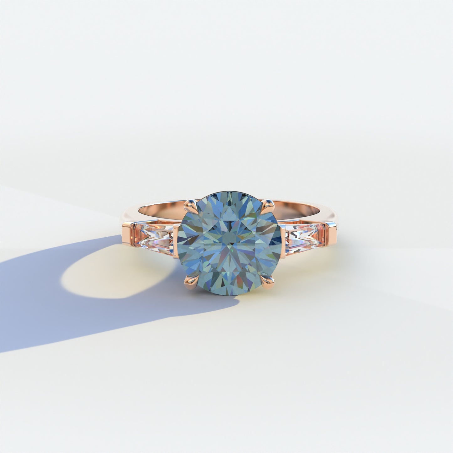 2.5 Carat Blue Round & Tapered Cut Multi Stone Lab Diamond Ring - Reflection