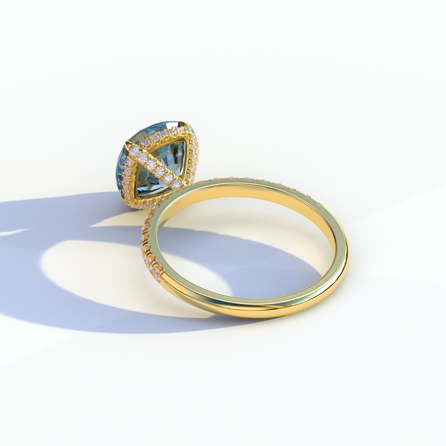 3 Carat Blue Cushion Cut Hidden Halo & Pave Lab Diamond Ring - Jubilee