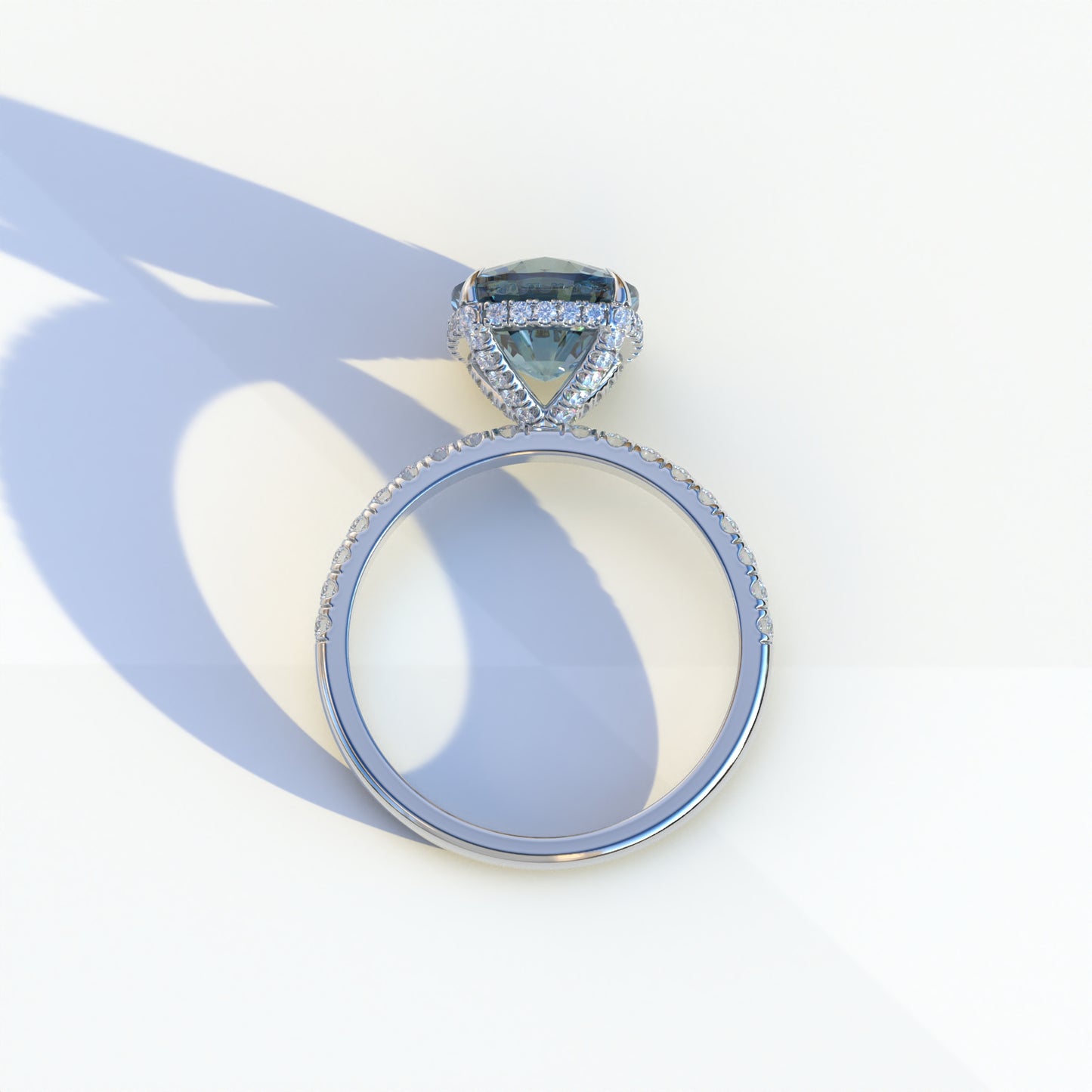 3 Carat Blue Cushion Cut Hidden Halo & Pave Lab Diamond Ring - Jubilee