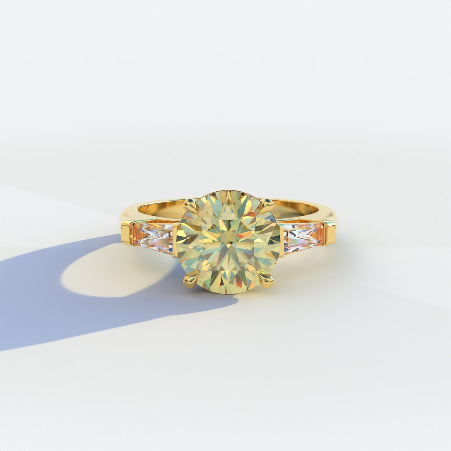 2.5 Carat Yellow Round & Tapered Cut Multi Stone Lab Diamond Ring - Reflection