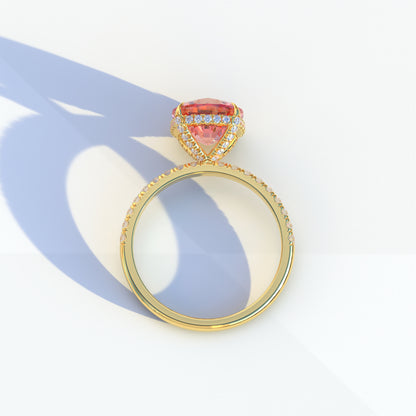 3 Carat Pink Cushion Cut Hidden Halo & Pave Lab Diamond Ring - Jubilee