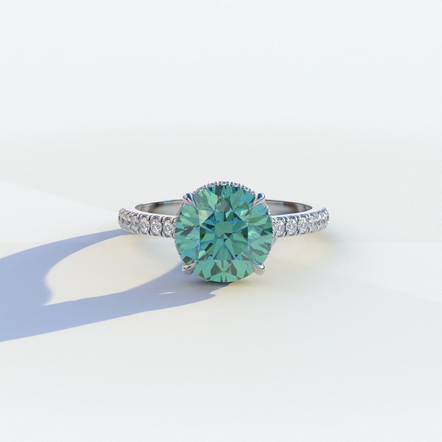 2 Carat Green Round Cut Hidden Halo & Pave Setting Lab Diamond Ring - Eblouissant