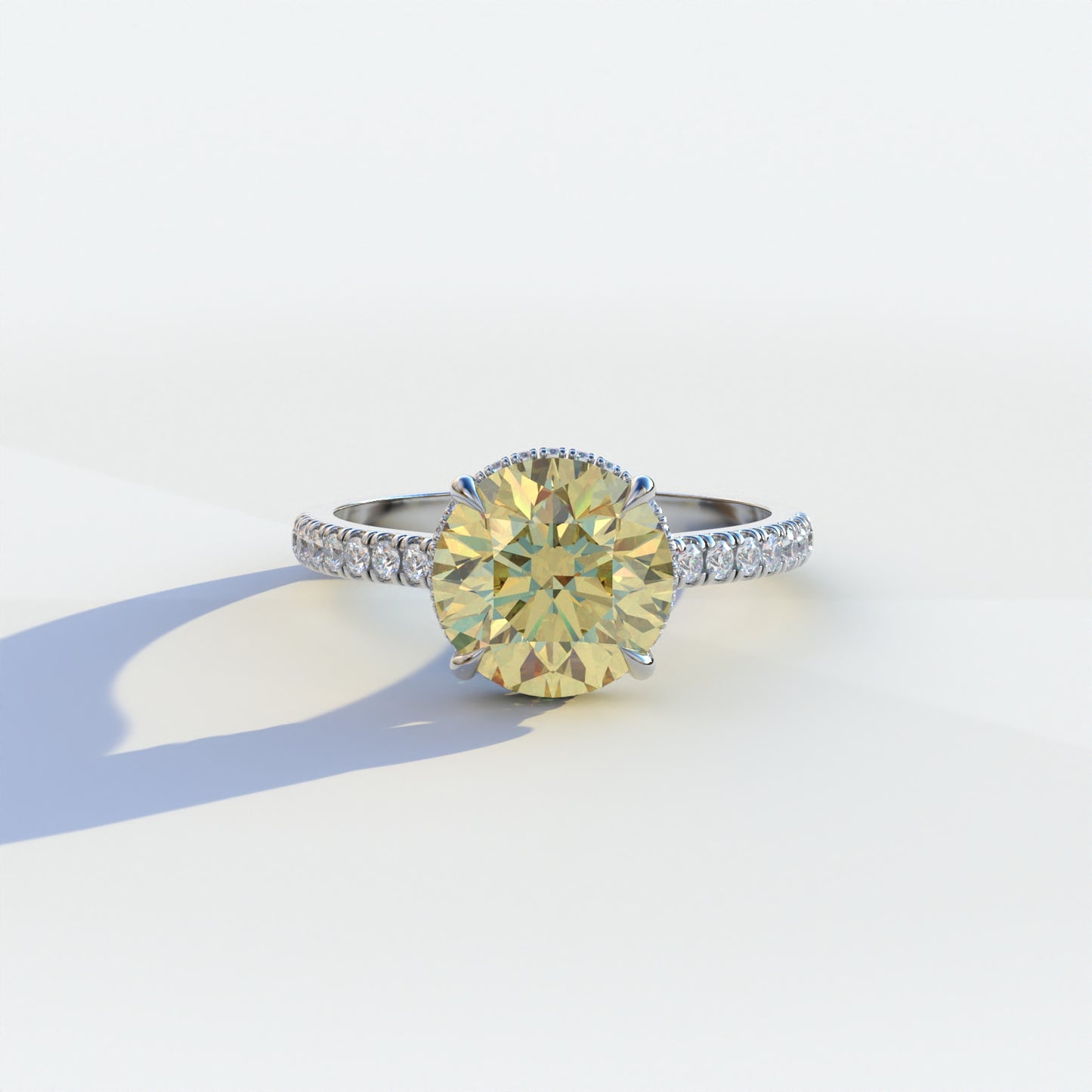 2 Carat Yellow Round Cut Hidden Halo & Pave Setting Lab Diamond Ring - Eblouissant