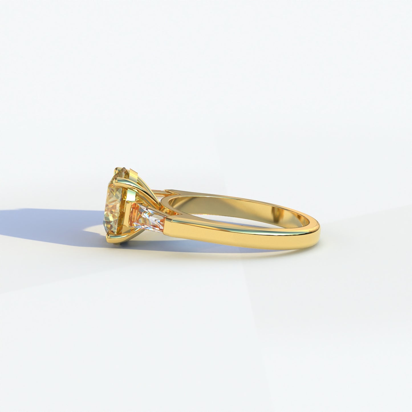 2.5 Carat Yellow Round & Tapered Cut Multi Stone Lab Diamond Ring - Reflection