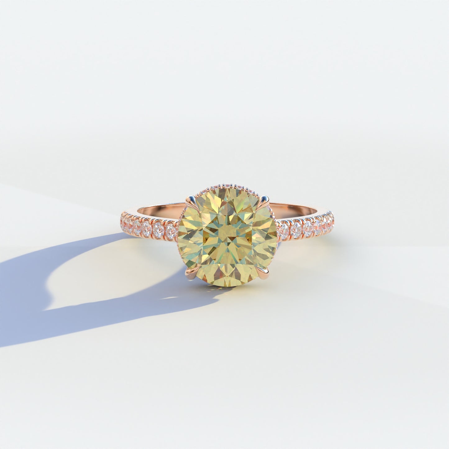 2 Carat Yellow Round Cut Hidden Halo & Pave Setting Lab Diamond Ring - Eblouissant