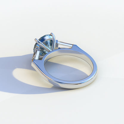 2.5 Carat Blue Round & Tapered Cut Multi Stone Lab Diamond Ring - Reflection