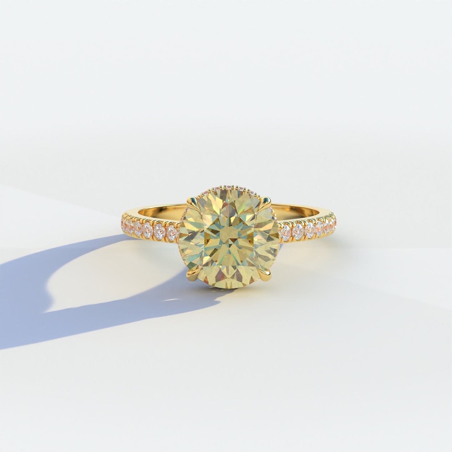 2 Carat Yellow Round Cut Hidden Halo & Pave Setting Lab Diamond Ring - Eblouissant