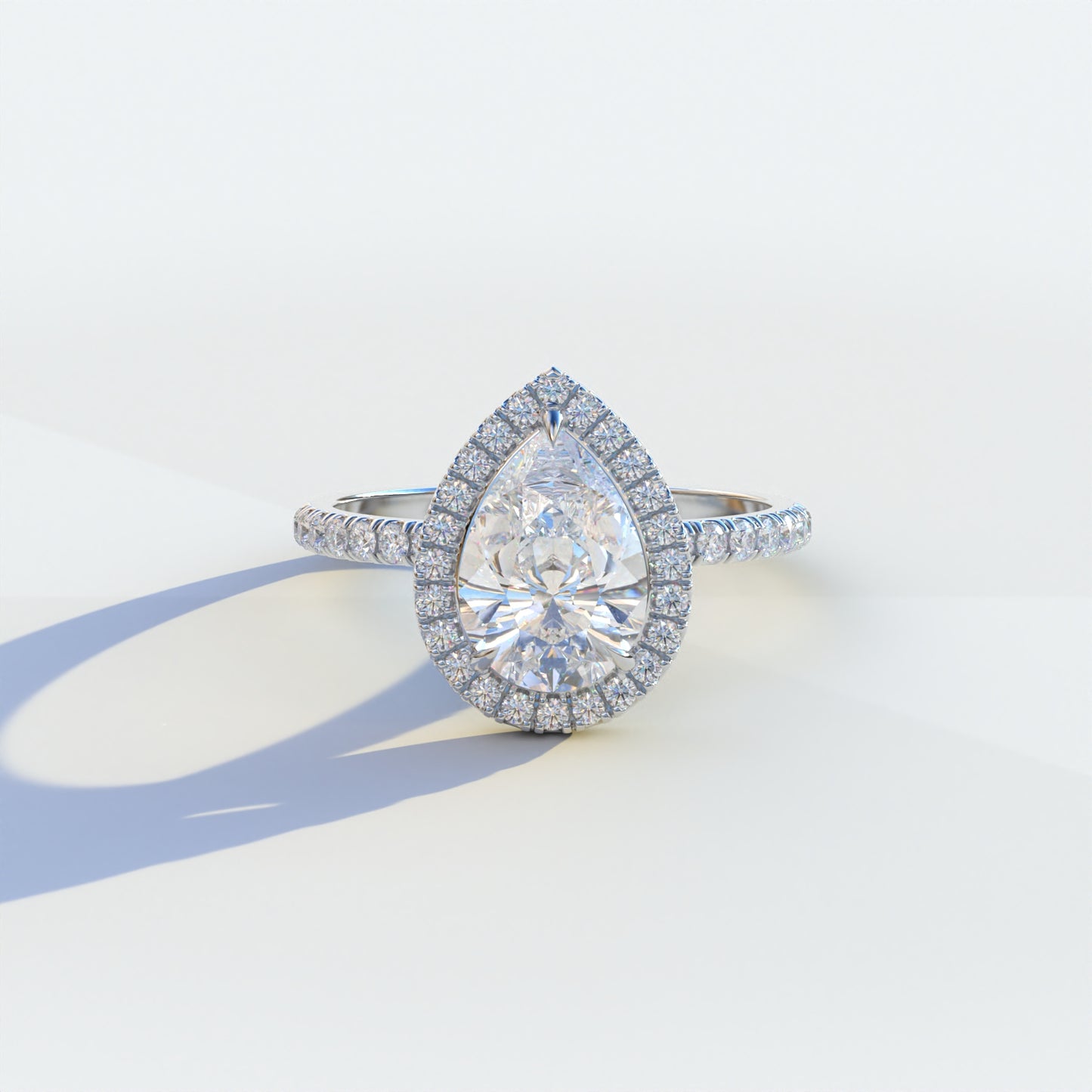 E VVS 2 Carat Pear Cut Halo & Pave Lab Diamond Ring	