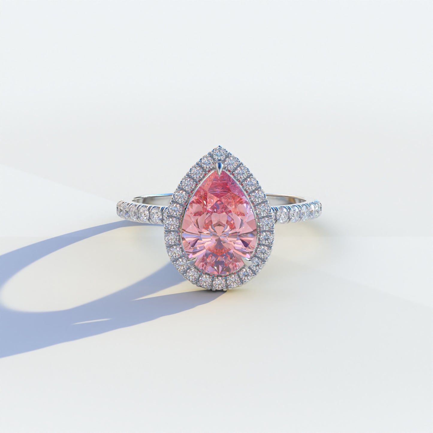 2 Carat Pink Pear Cut Halo & Pave Lab Diamond Ring	