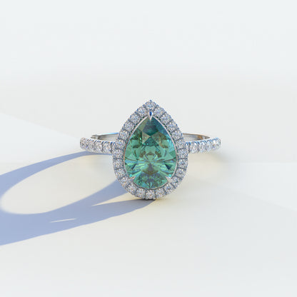 2 Carat Green Pear Cut Halo & Pave Lab Diamond Ring	