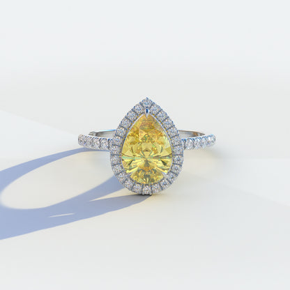 2 Carat Yellow Pear Cut Halo & Pave Lab Diamond Ring	