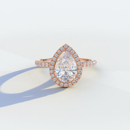 E VVS 2 Carat Pear Cut Halo & Pave Lab Diamond Ring - Glam Deck