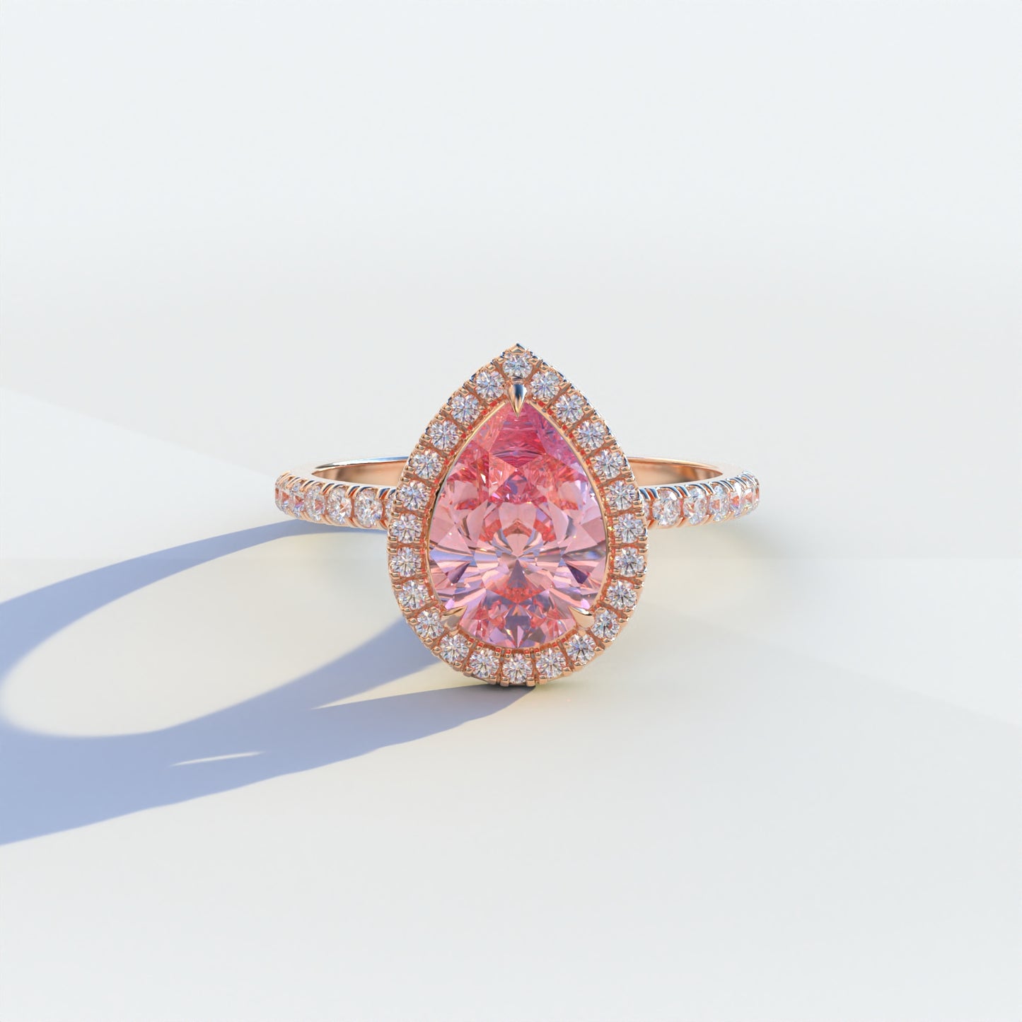 2 Carat Pink Pear Cut Halo & Pave Lab Diamond Ring - Glam Deck