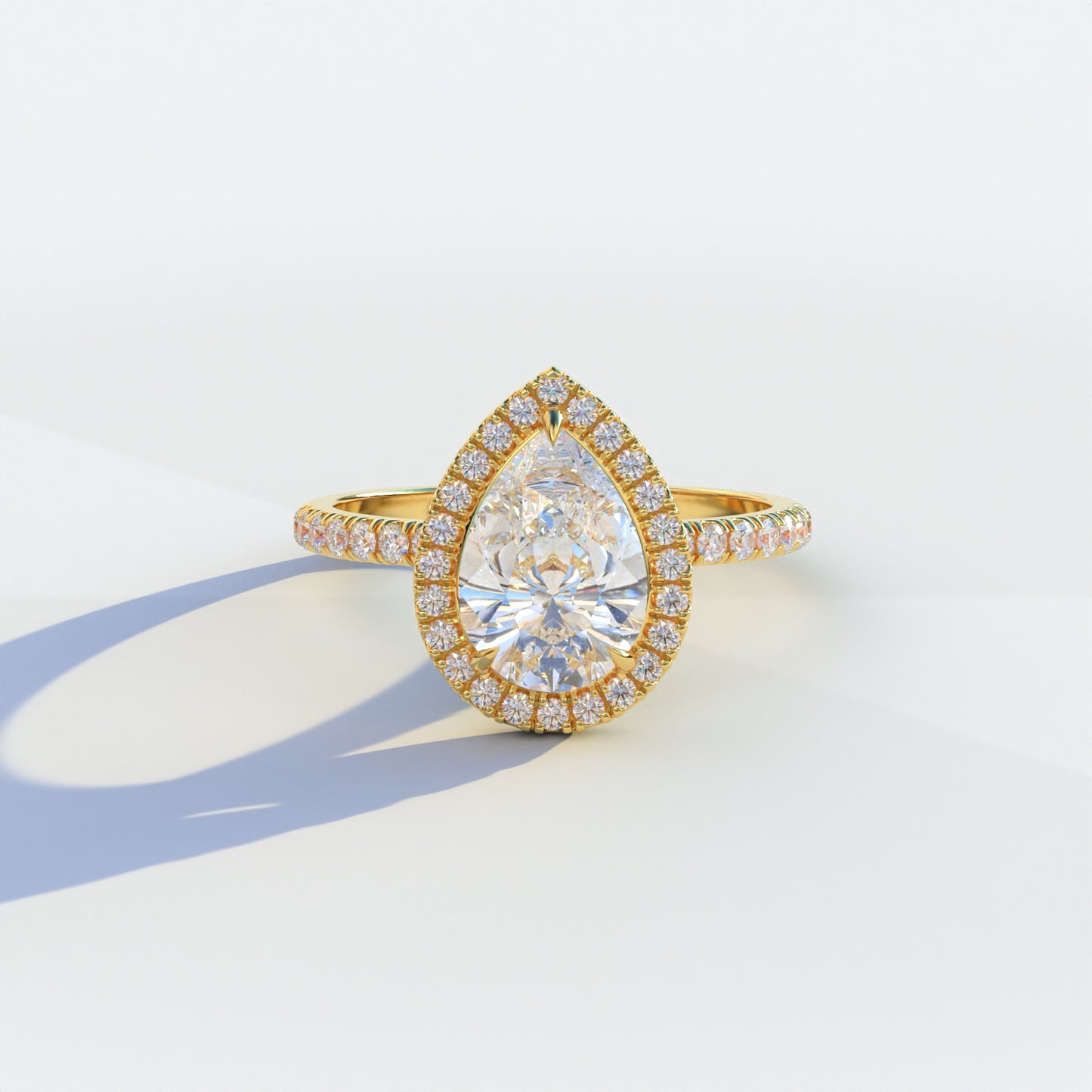 E VVS 2 Carat Pear Cut Halo & Pave Lab Diamond Ring - Glam Deck