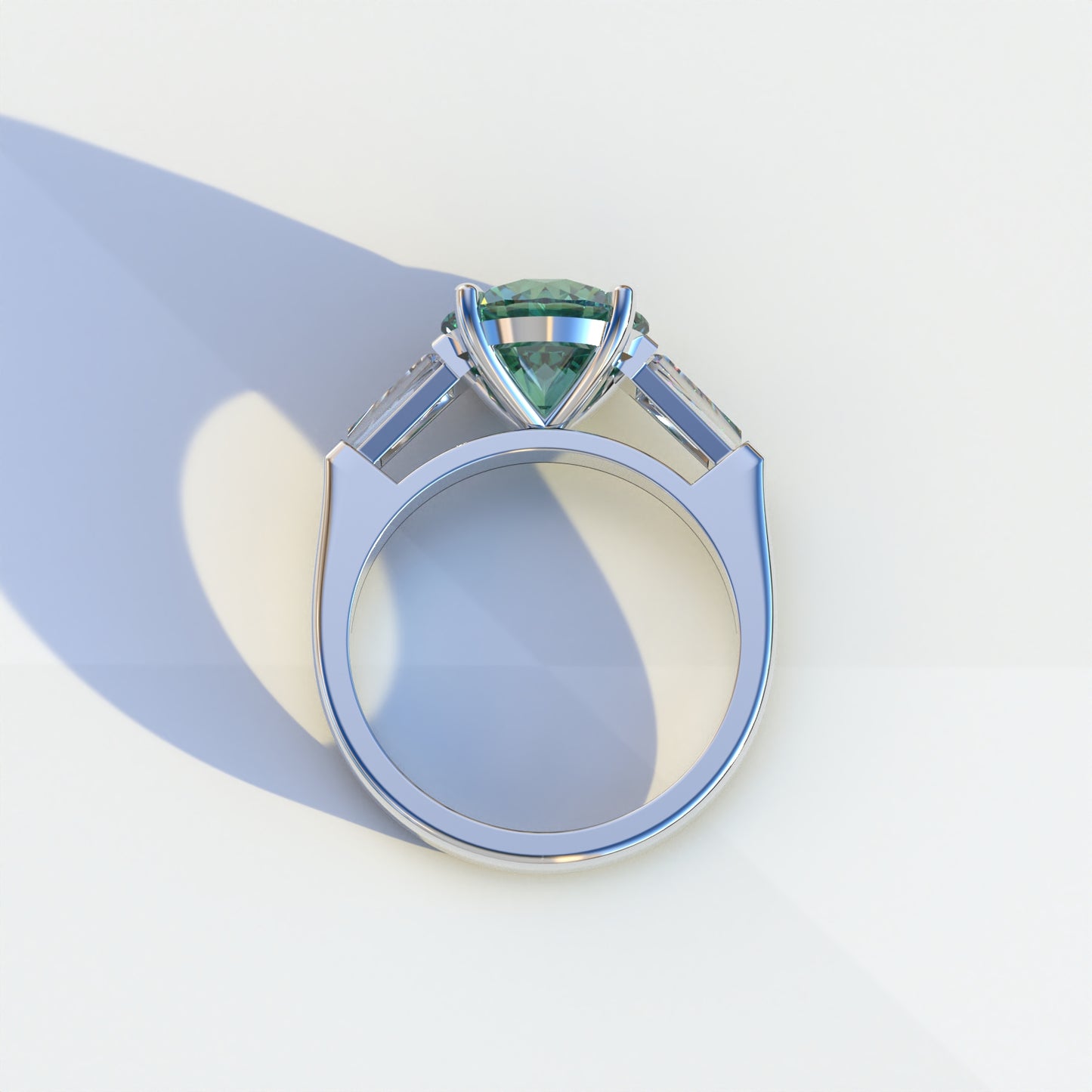 2.5 Carat Green Round & Tapered Cut Multi Stone Lab Diamond Ring - Reflection