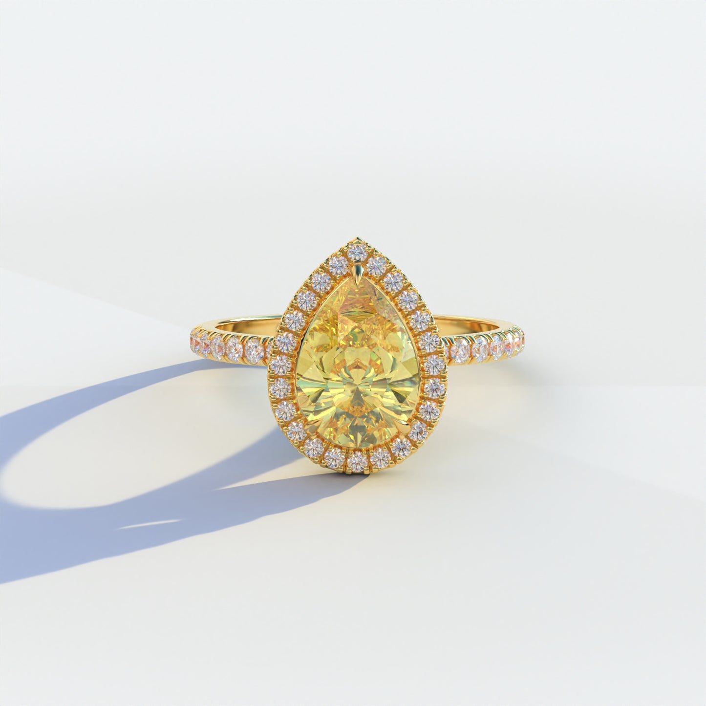 2 Carat Yellow Pear Cut Halo & Pave Lab Diamond Ring - Glam Deck