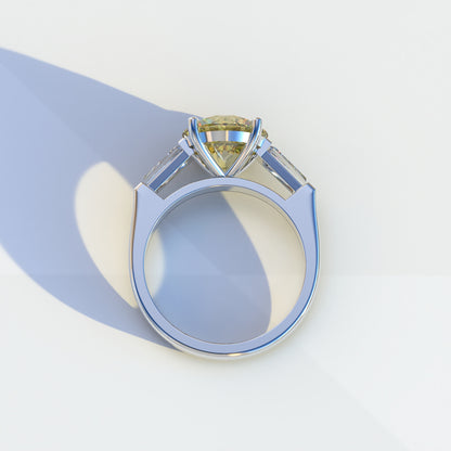 2.5 Carat Yellow Round & Tapered Cut Multi Stone Lab Diamond Ring - Reflection