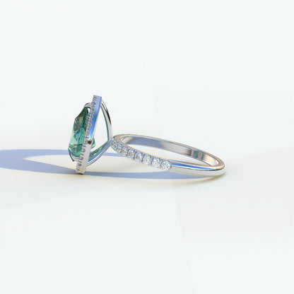 2 Carat Green Pear Cut Halo & Pave Lab Diamond Ring - Glam Deck