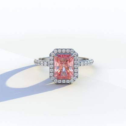 3 Ct Pink Radiant Cut Lab Diamond Halo & Pave Setting Ring - Madison