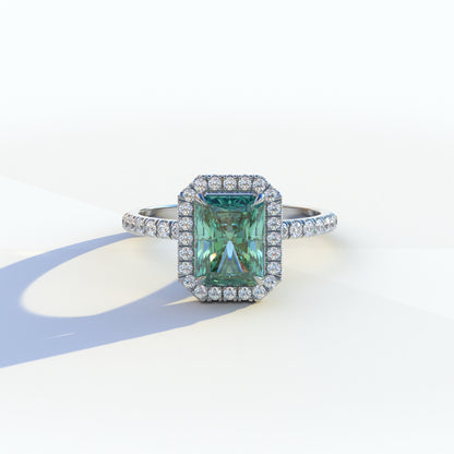 3 Ct Green Radiant Cut Lab Diamond Halo & Pave Setting Ring - Madison