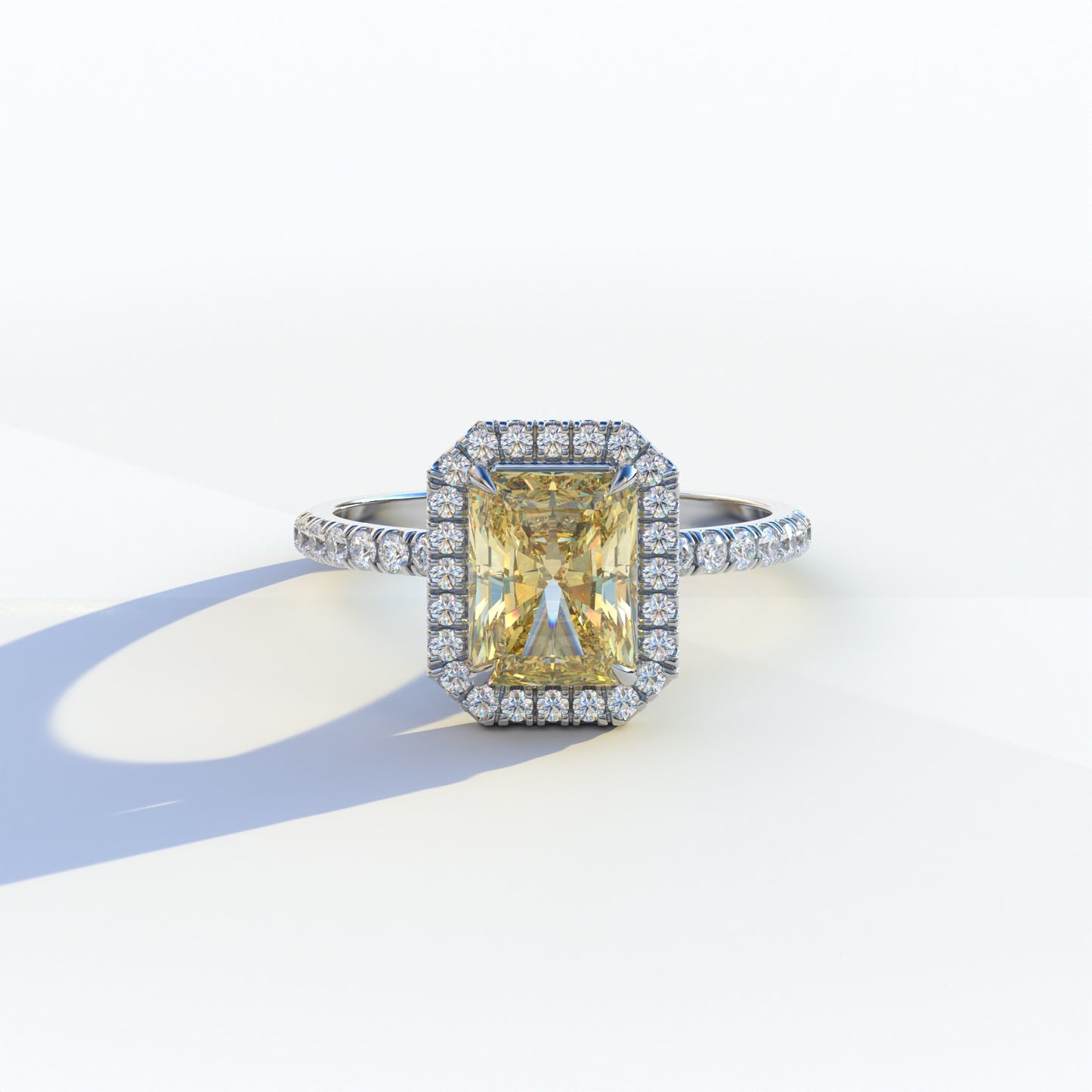 3 Ct Yellow Radiant Cut Lab Diamond Halo & Pave Setting Ring - Madison