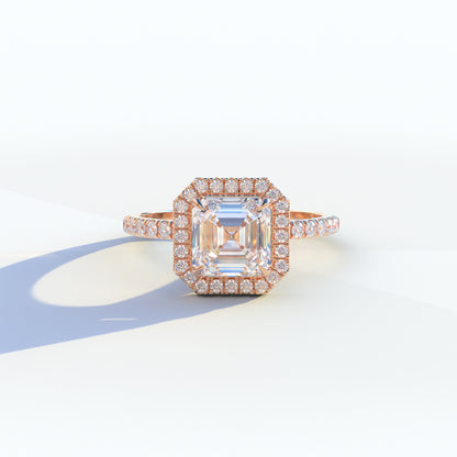 3.5 Ct E - VVS Asscher Cut Lab Diamond Halo & Pave Setting Ring - Up Glam