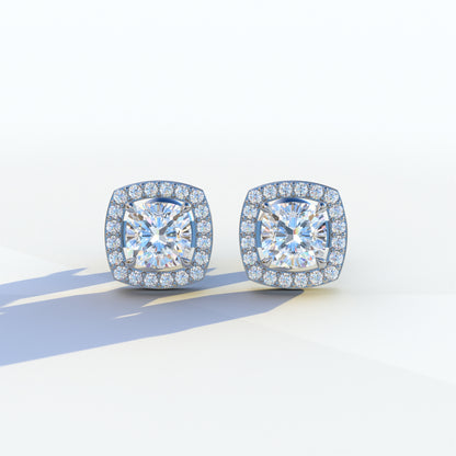 Kiara - Cushion Cut Lab Diamond Stud Earrings | Halo Earring Setting