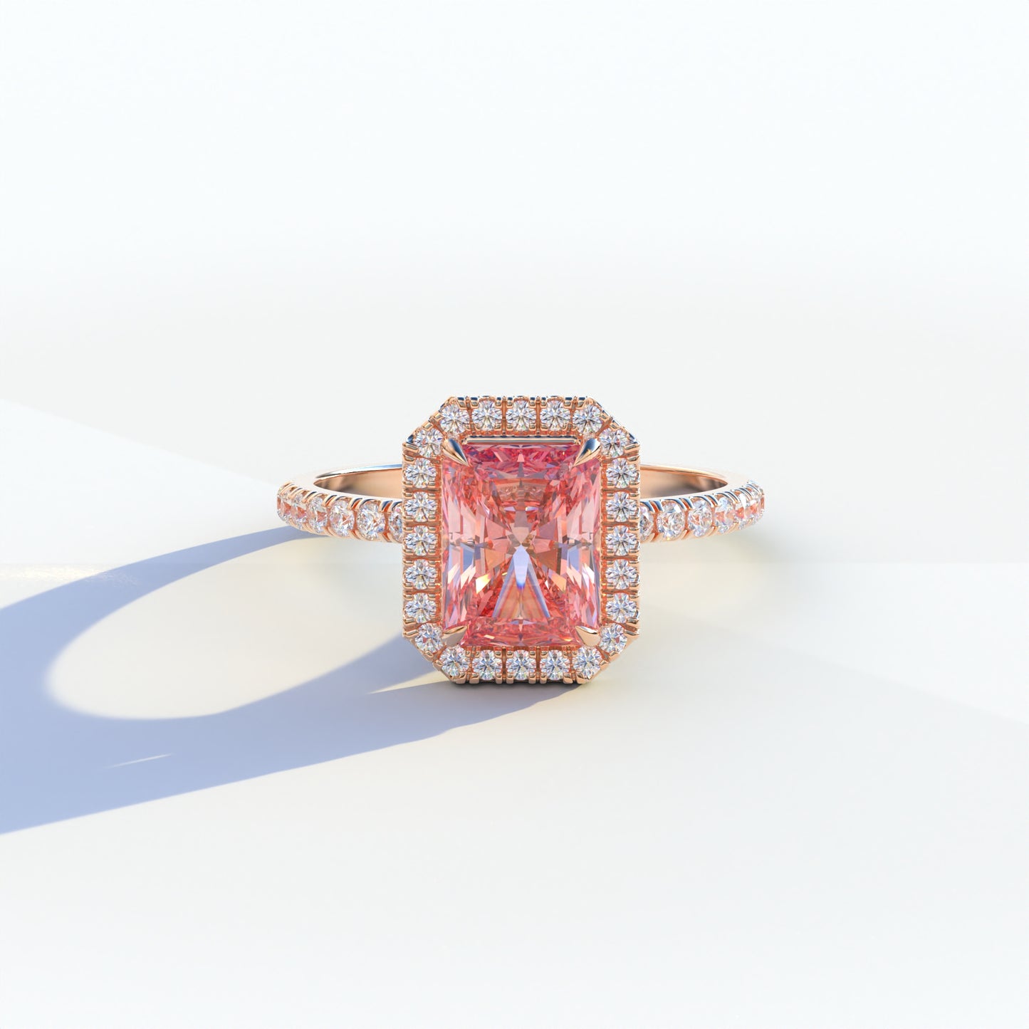 3 Ct Pink Radiant Cut Lab Diamond Halo & Pave Setting Ring - Madison