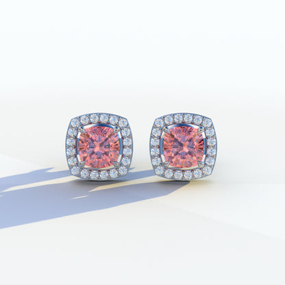 Kiara - Cushion Cut Pink Diamond Stud Earrings | Halo Earring Setting