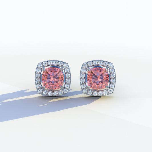 Kiara - Cushion Cut Pink Diamond Stud Earrings | Halo Earring Setting