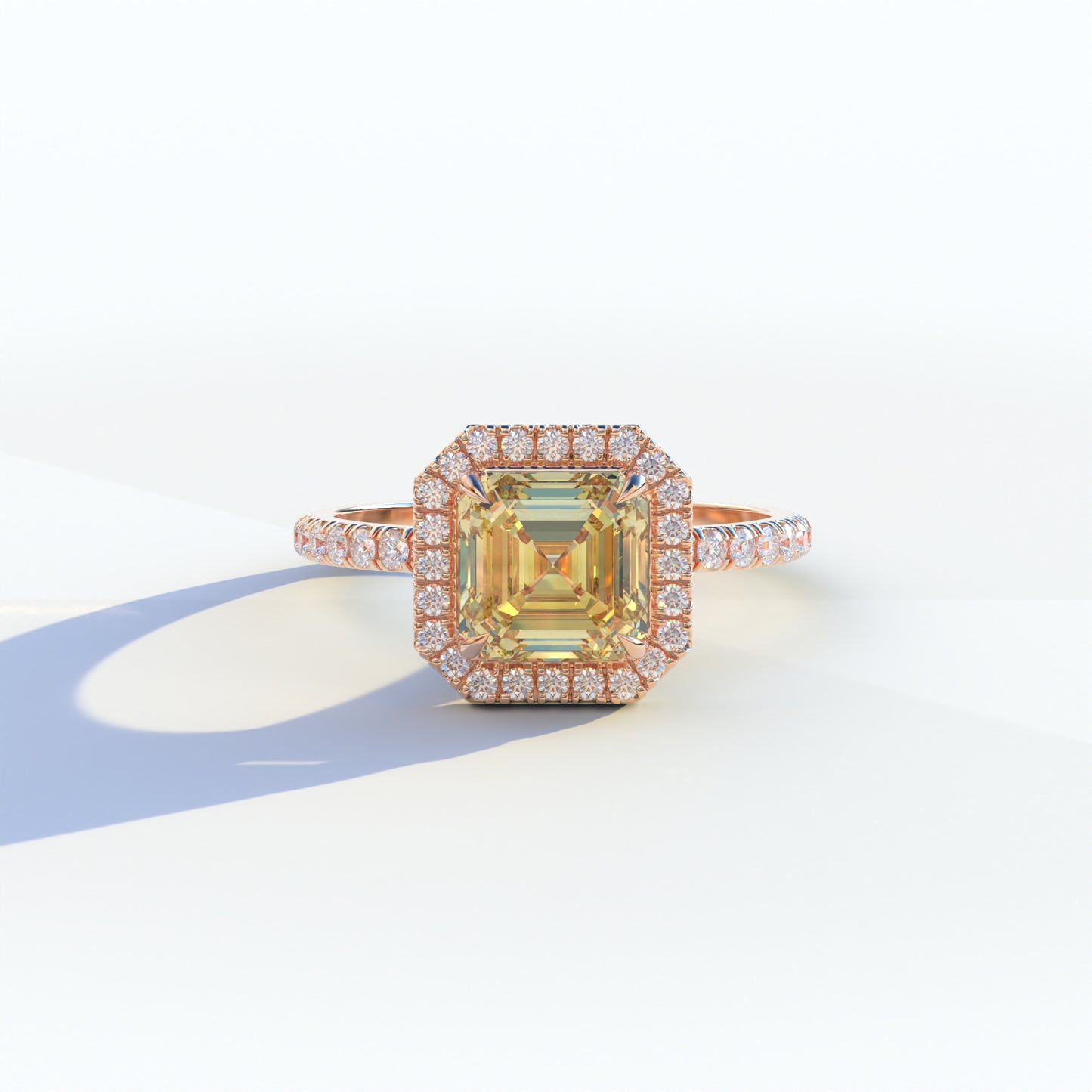 3.5 Ct Yellow Asscher Cut Lab Diamond In Halo & Pave Setting Ring - Up Glam