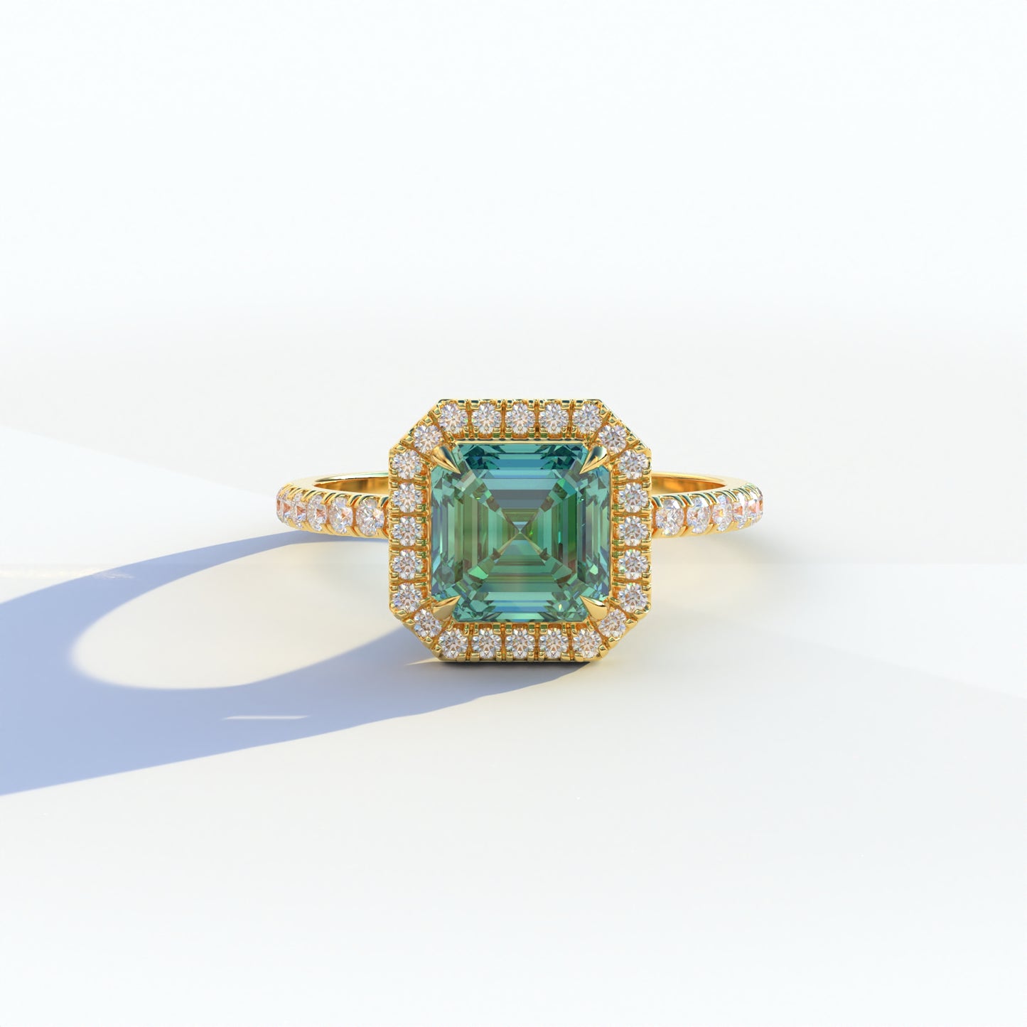 3.5 Ct Green Asscher Cut Lab Diamond In Halo & Pave Setting Ring - Up Glam